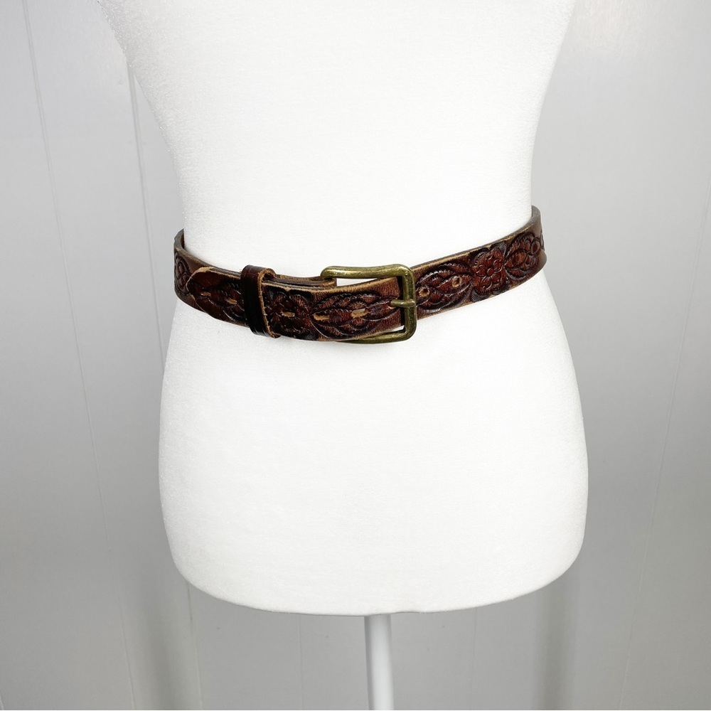 Chambers Tooled Leather Floral Pattern Belt Size 30